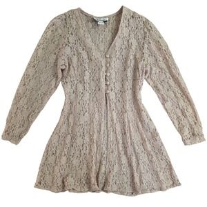 Vintage‎ 90s Marnie West Long Lace Split Tunic Top Sz 14 Sheer Whimsigoth Fairy